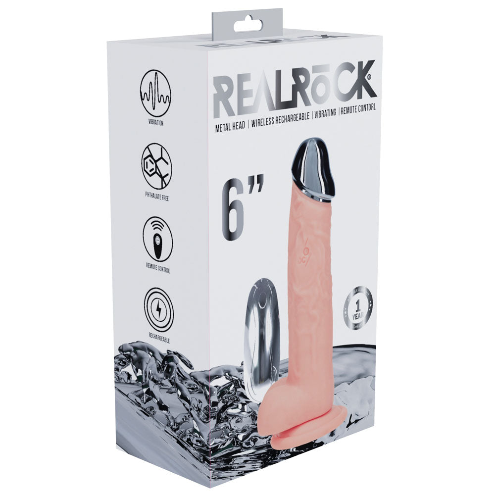 REALROCK Metal Head 6 Rechargeable Dildo - Flesh - Flesh 16.2 cm USB Rechargeable Vibrating Dildo with Metal Head and Wireless Remote - REA209FLE