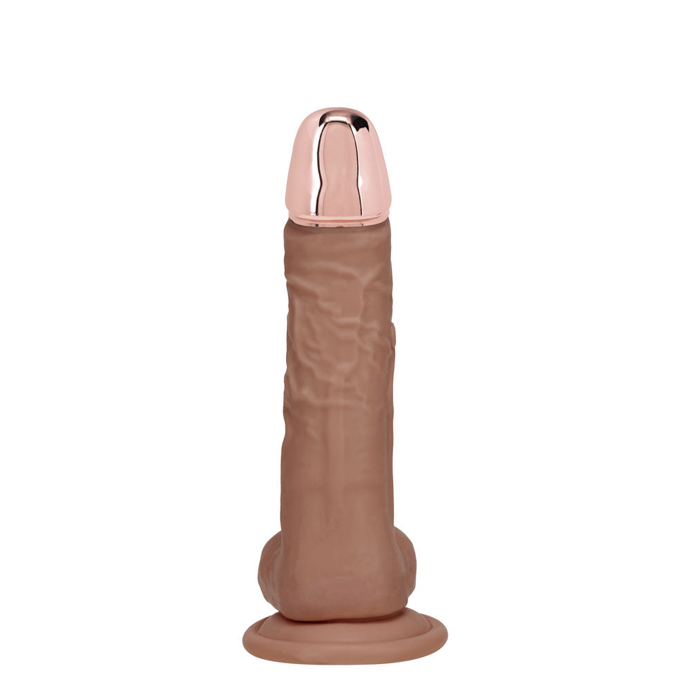 REALROCK Metal Head 6 Rechargeable Dildo - Tan - Tan 16.2 cm USB Rechargeable Vibrating Dildo with Metal Head and Wireless Remote - REA209TAN