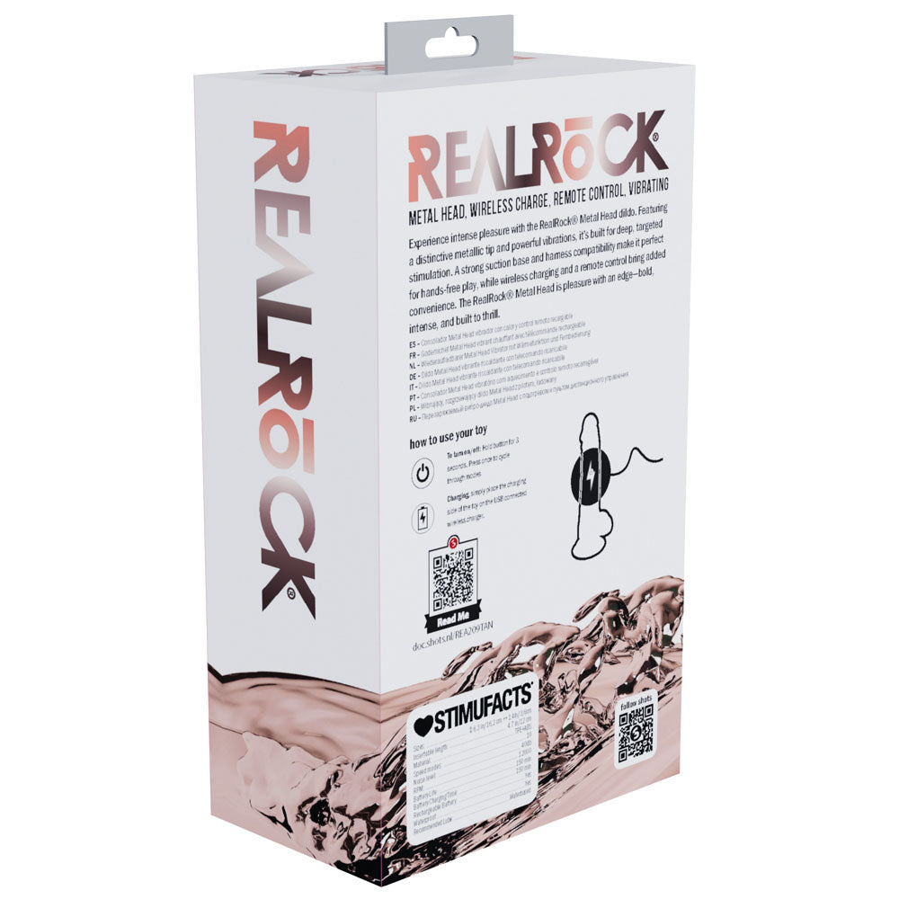 REALROCK Metal Head 6 Rechargeable Dildo - Tan - Tan 16.2 cm USB Rechargeable Vibrating Dildo with Metal Head and Wireless Remote - REA209TAN
