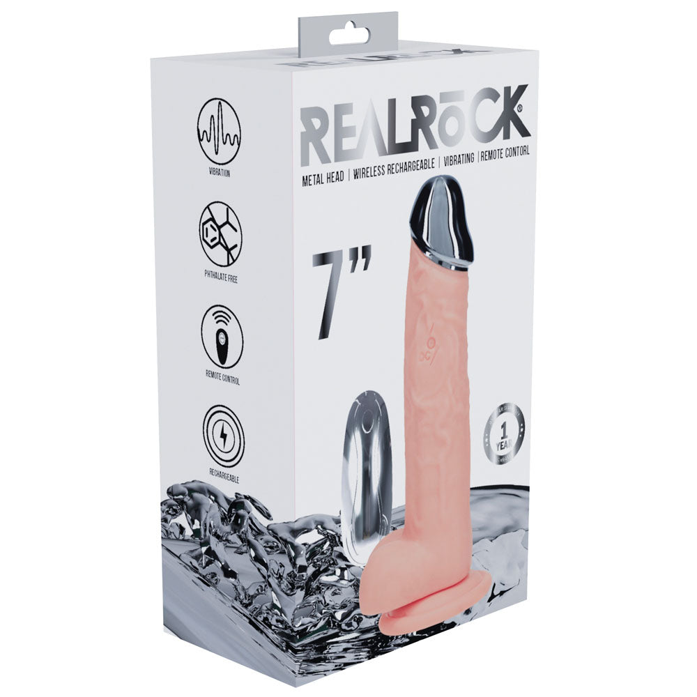 REALROCK Metal Head 7 Rechargeable Dildo - Flesh - Flesh 19 cm USB Rechargeable Vibrating Dildo with Metal Head and Wireless Remote - REA210FLE