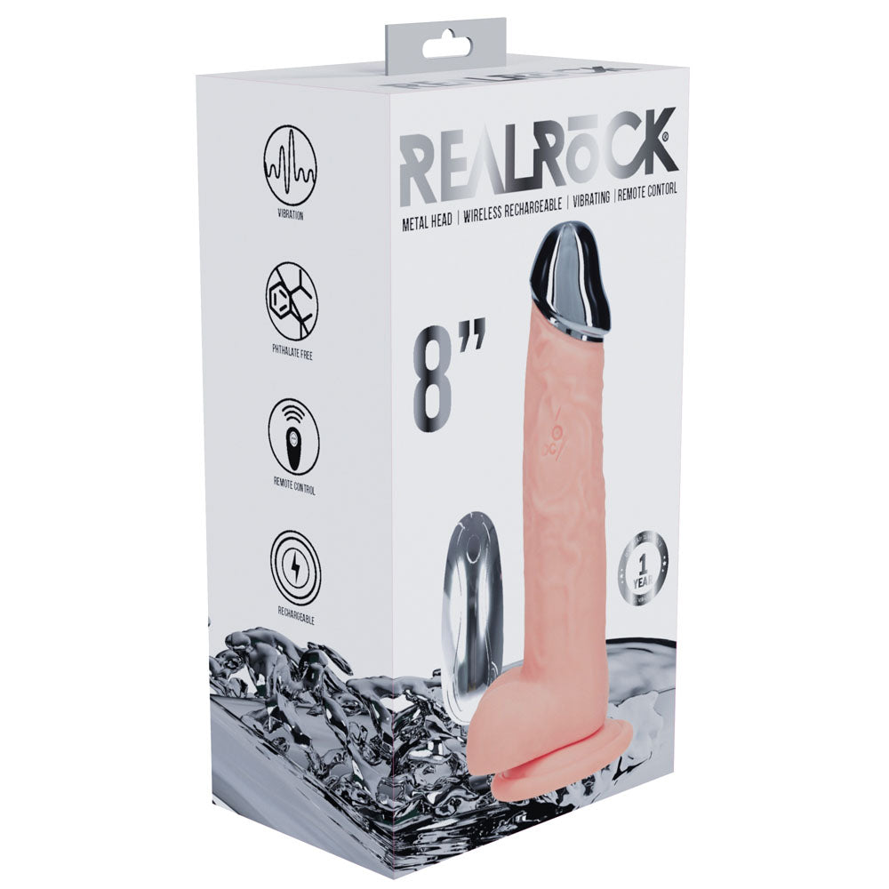 REALROCK Metal Head 8 Rechargeable Dildo - Flesh - Flesh 22 cm USB Rechargeable Vibrating Dildo with Metal Head and Wireless Remote - REA211FLE