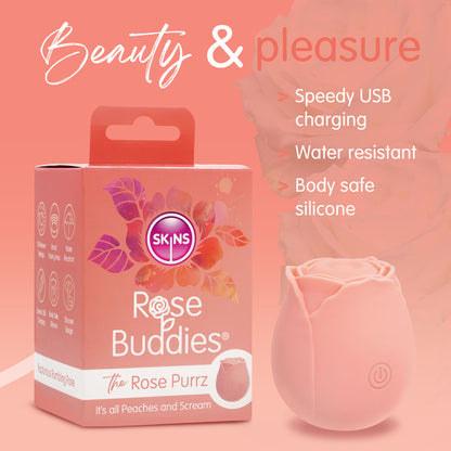 Skins Rose Buddies - The Rose Purrz - Light Pink USB Rechargeable Pulsing Rose Stimulator-SKRBRP