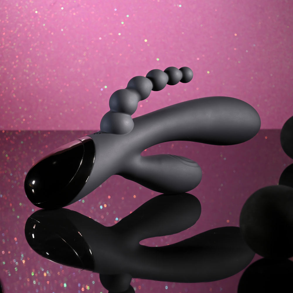 Selopa TRIPLE ACES - Black 19.7 cm USB Rechargeable Triple Stimulator Vibrator-SL-RS-6640-2