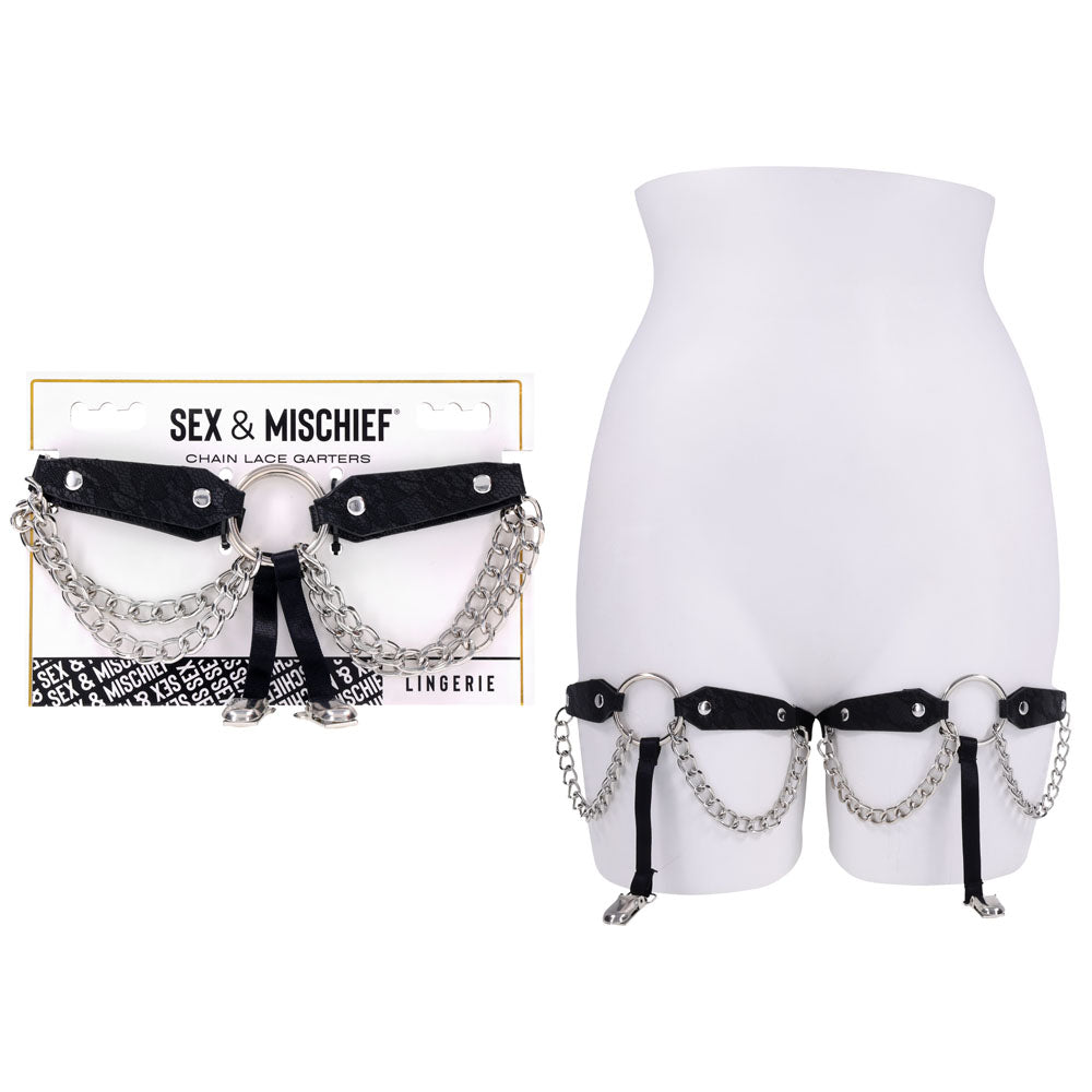 Sex & Mischief Chain Lace Garters - Black/Metal Garters-SS10110