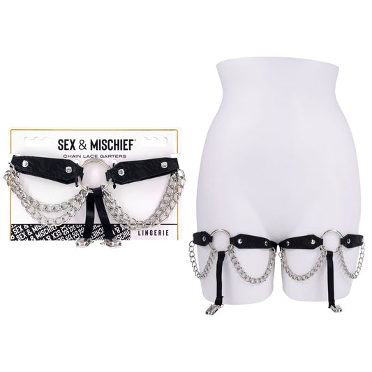 Sex & Mischief Chain Lace Garters - Black/Metal Garters-SS10110