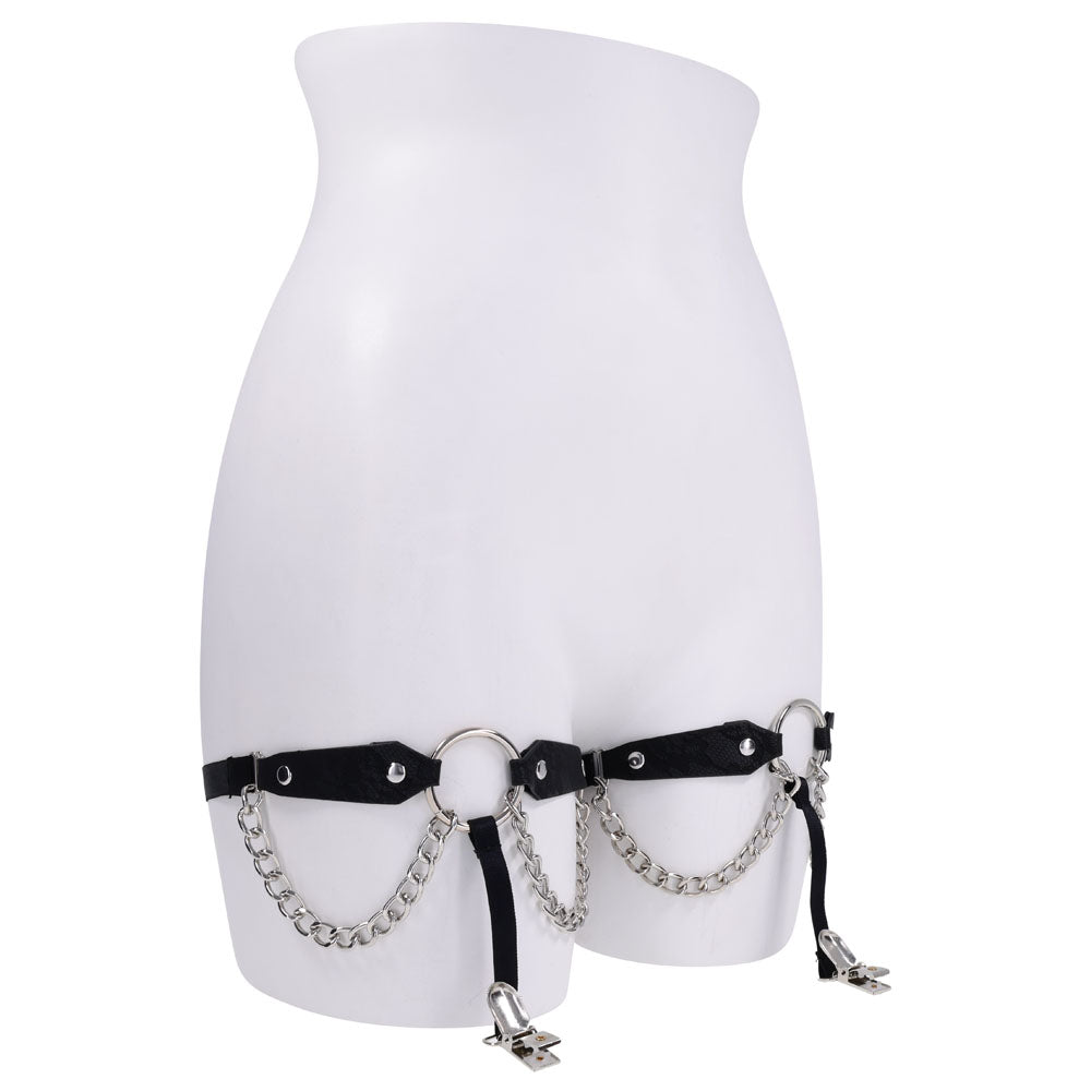 Sex & Mischief Chain Lace Garters - Black/Metal Garters-SS10110