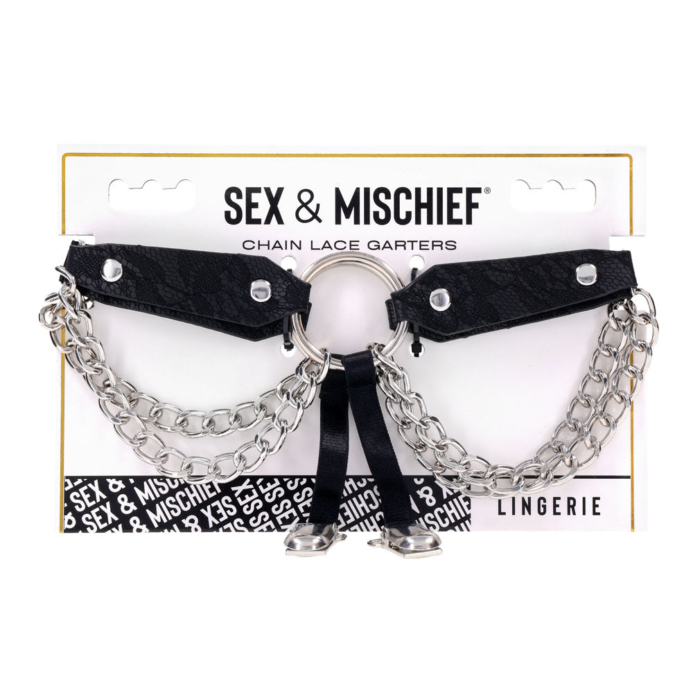 Sex & Mischief Chain Lace Garters - Black/Metal Garters-SS10110