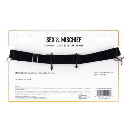Sex & Mischief Chain Lace Garters - Black/Metal Garters-SS10110