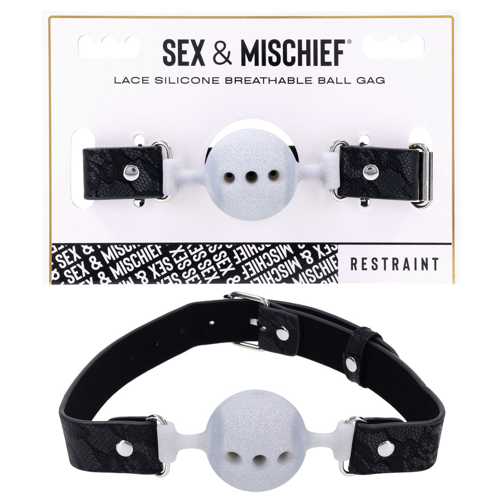 Sex & Mischief Lace Silicone Breathable Ball Gag - Black/Grey Mouth Restraint-SS10112