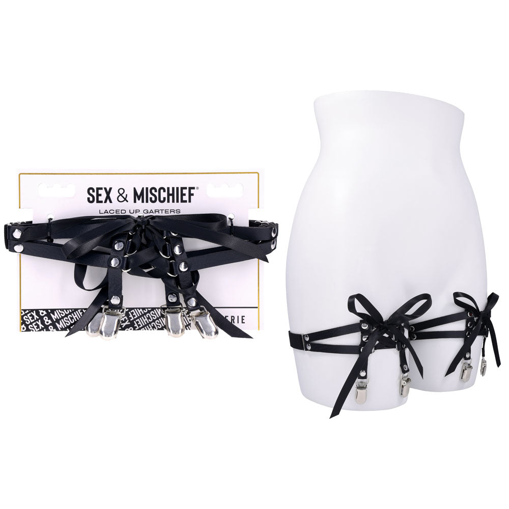 Sex & Mischief Laced Up Garters - Black Garters-SS10113