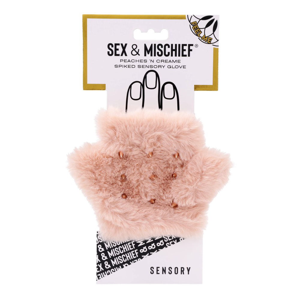 Sex & Mischief Peaches n CreaMe Spiked Sensory Glove - Peach Furry Glove with Metal Spikes-SS10204