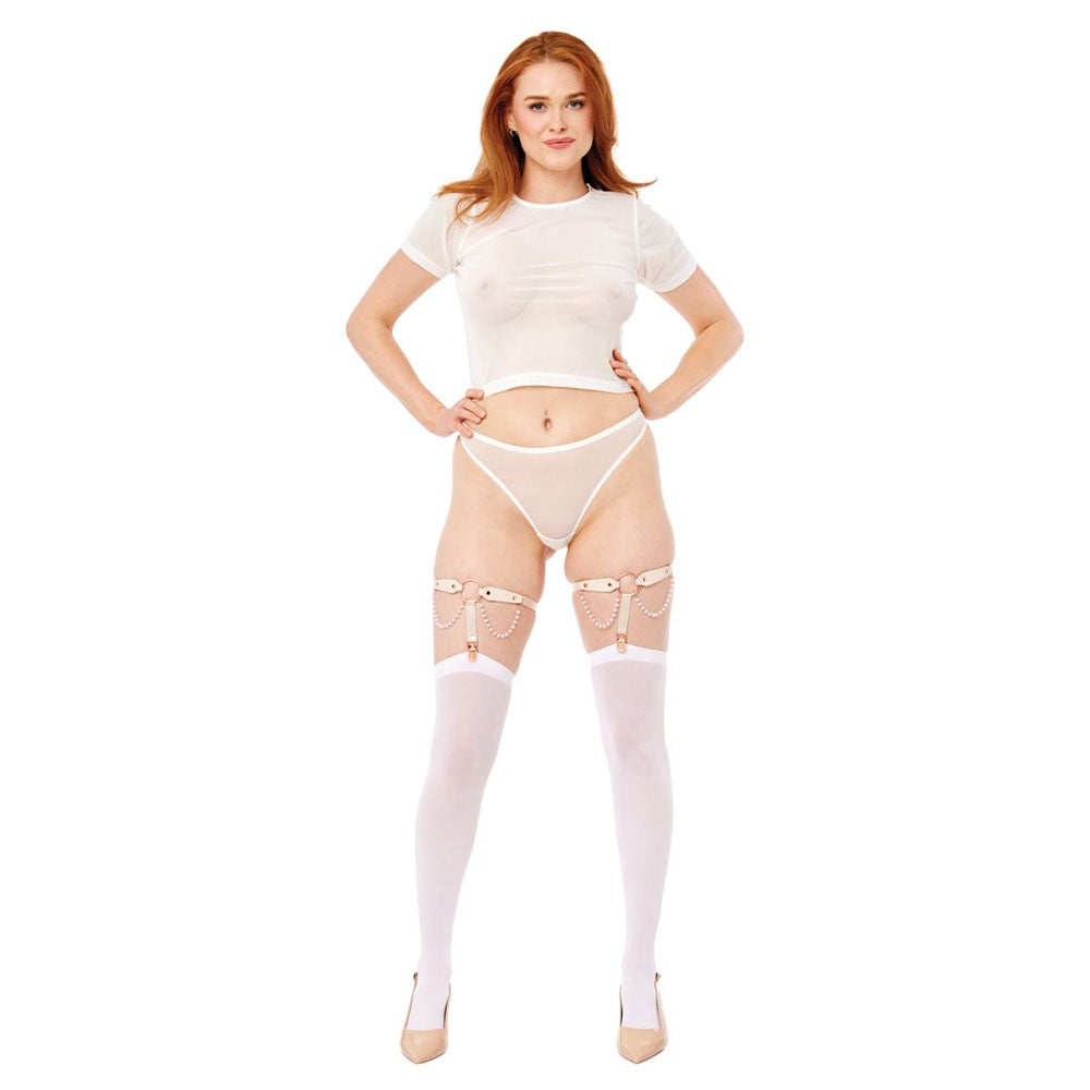 Sex & Mischief Peaches n CreaMe Pearl Garters - Peach / Rose Gold Garters with Pearls - Set of 2-SS10213