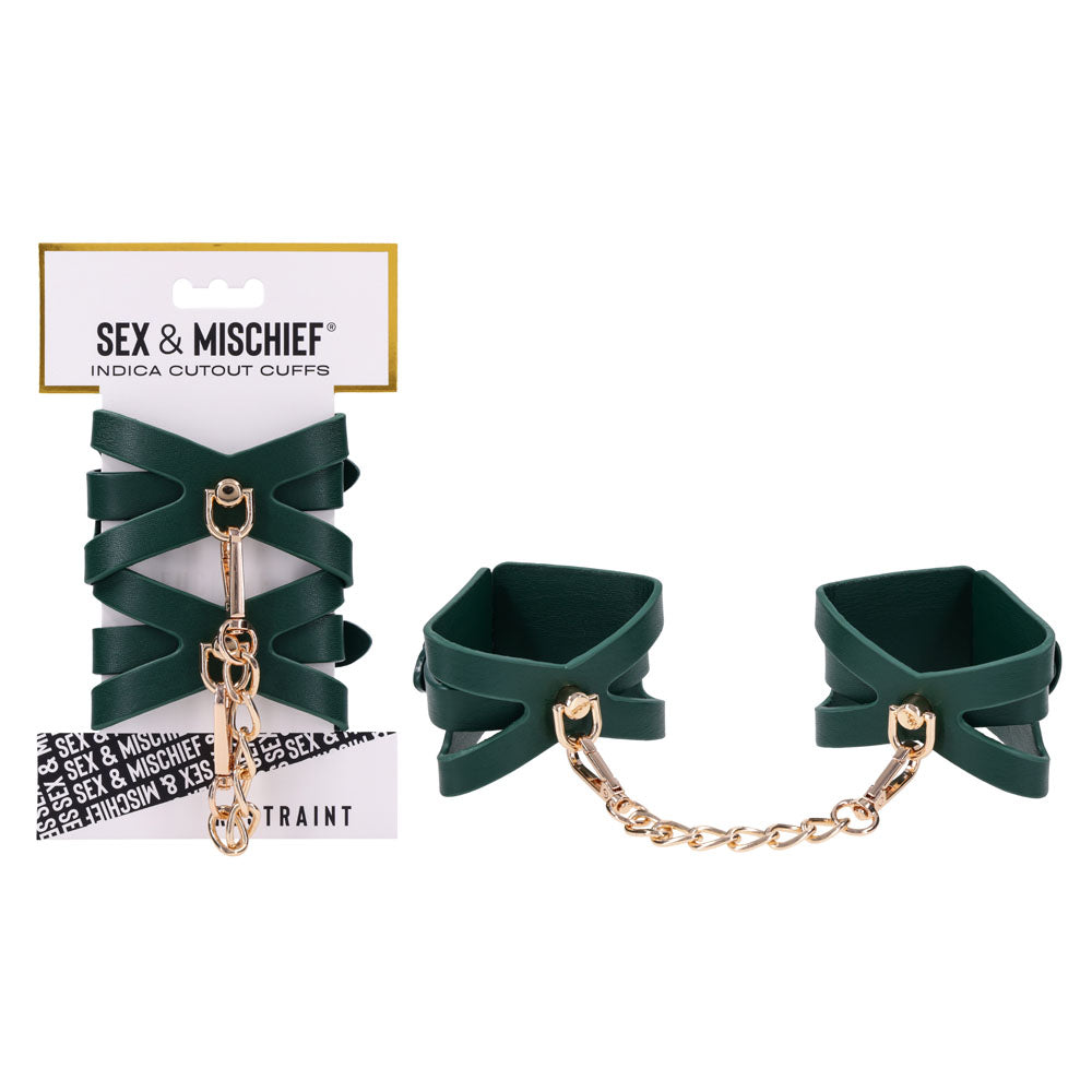 Sex & Mischief Indica Cutout Cuffs - Green/Gold Restraints-SS10215