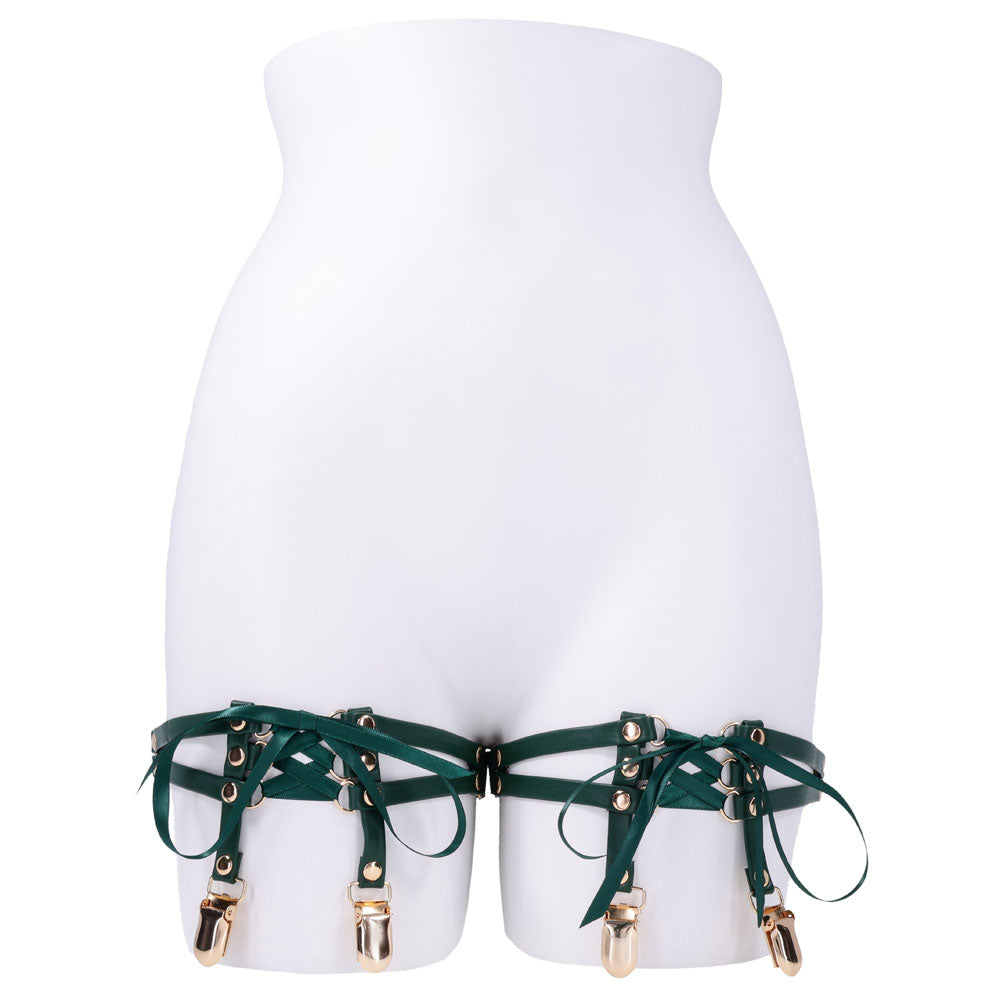 Sex & Mischief Indica Laced Up Garters - Green/Gold Garters - Set of 2-SS10224