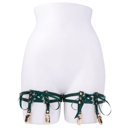 Sex & Mischief Indica Laced Up Garters - Green/Gold Garters - Set of 2-SS10224