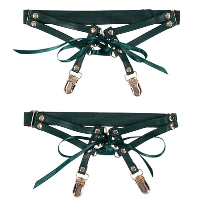 Sex & Mischief Indica Laced Up Garters - Green/Gold Garters - Set of 2-SS10224