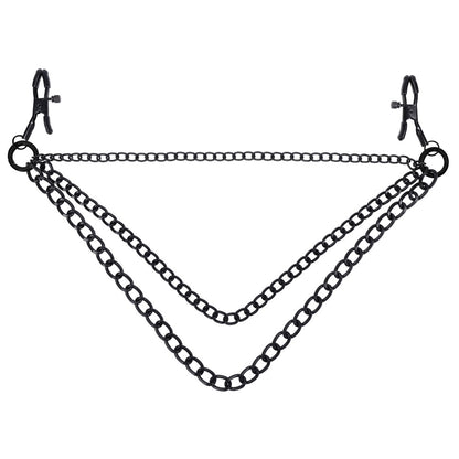 SPORTSHEETS Signature Midnight Muse exCHAINgeable Nipple Jewelry - Black Nipple Clamps with Chain - SS68108