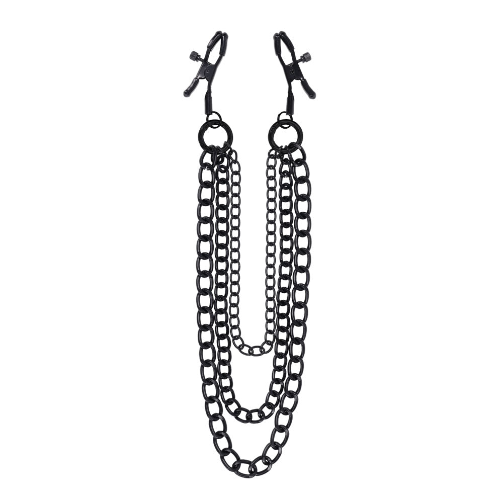 SPORTSHEETS Signature Midnight Muse exCHAINgeable Nipple Jewelry - Black Nipple Clamps with Chain - SS68108