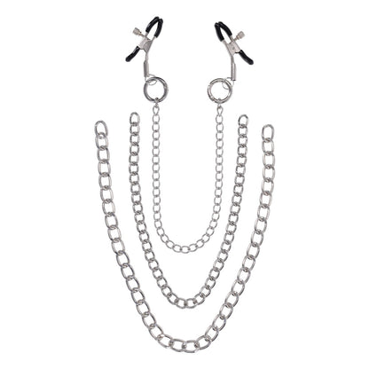 SPORTSHEETS Signature exCHAINgeable Nipple Jewelry - Silver Nipple Clamps with Chain - SS68119