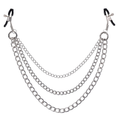 SPORTSHEETS Signature exCHAINgeable Nipple Jewelry - Silver Nipple Clamps with Chain - SS68119