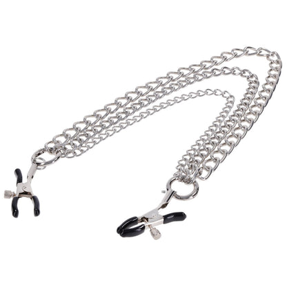 SPORTSHEETS Signature exCHAINgeable Nipple Jewelry - Silver Nipple Clamps with Chain - SS68119