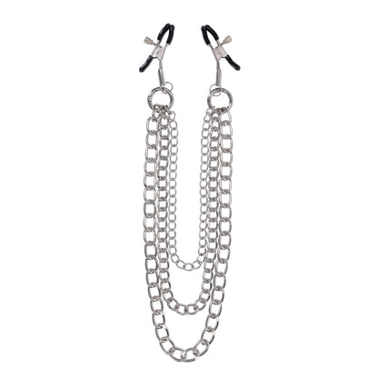 SPORTSHEETS Signature exCHAINgeable Nipple Jewelry - Silver Nipple Clamps with Chain - SS68119