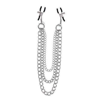 SPORTSHEETS Signature exCHAINgeable Nipple Jewelry - Silver Nipple Clamps with Chain - SS68119