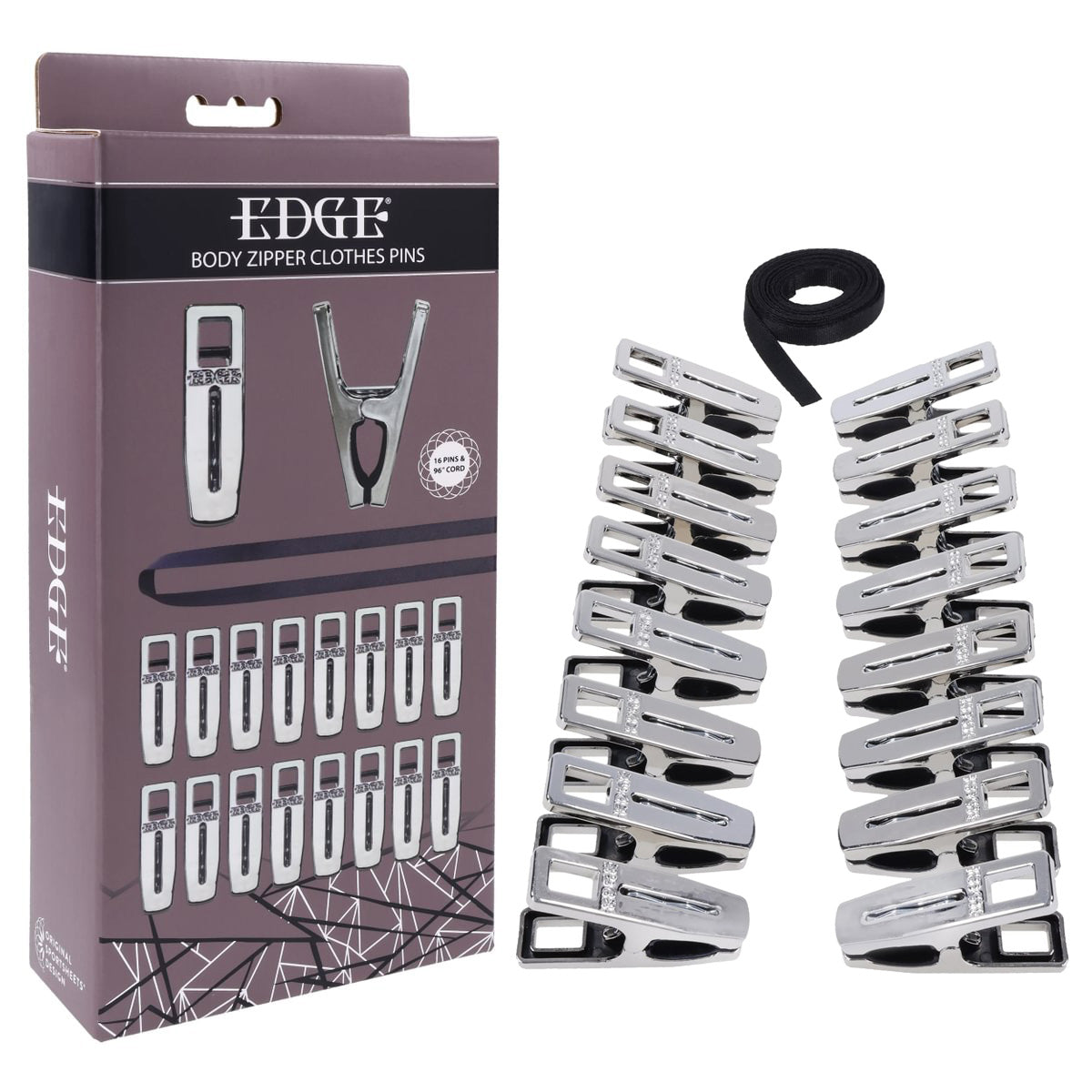 EDGE Body Zipper Clothes Pins - Chrome Chrome Pins - Set of 16 - SS98033