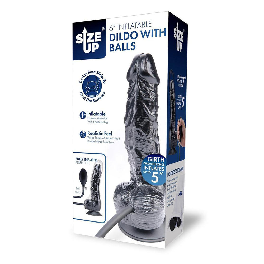 Size Up 6 Inch Inflatable Dildo with Balls - Black 17.8 cm Inflatable Dong-SU106