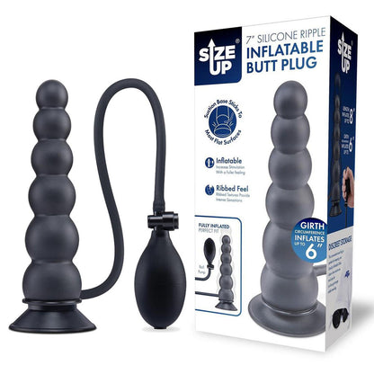 Size Up 7 Inch Ripple Inflatable Butt Plug - Black 20.3 cm Inflatable Butt Plug-SU109
