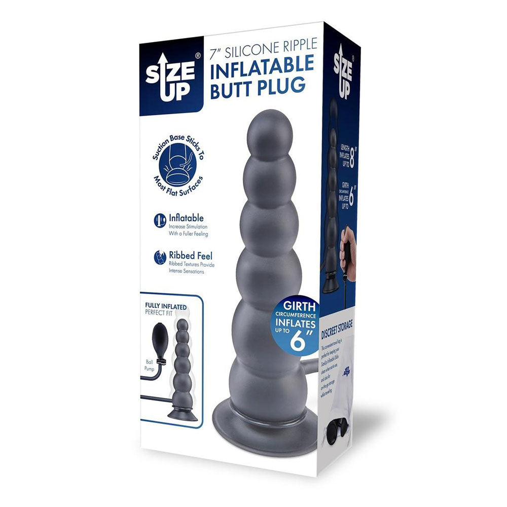 Size Up 7 Inch Ripple Inflatable Butt Plug - Black 20.3 cm Inflatable Butt Plug-SU109