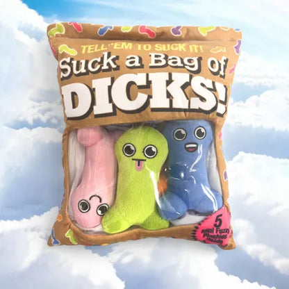 Suck A Bag Of Dicks Plushy Pillows - Mini Fuzzy Dicky Plushy Pillows - Set of 5