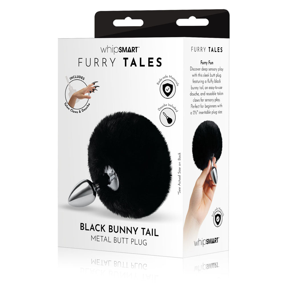 WhipSmart Furry Tales Black Bunny Tail - Metal 6.3 cm Butt Plug with Black Bunny Tail-WS3501