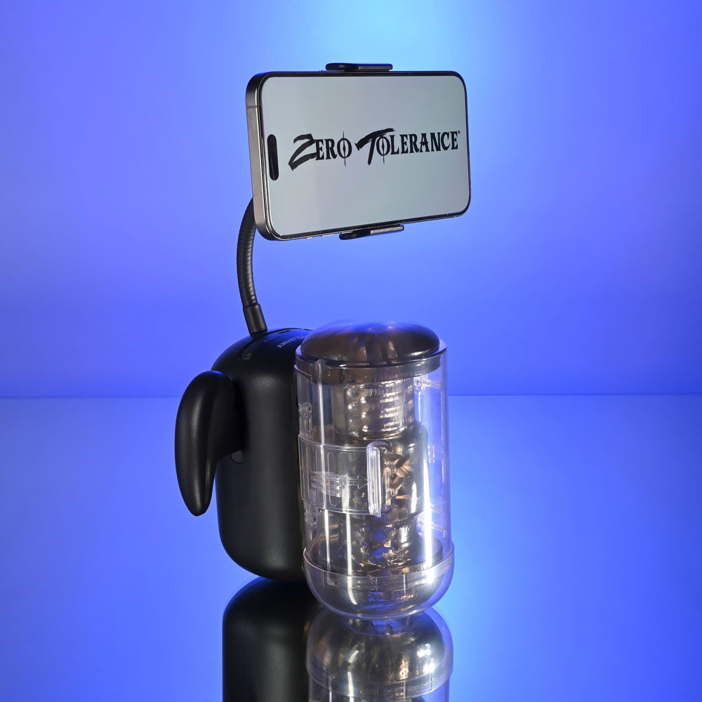 Zero Tolerance HOLD ME TIGHT - Black USB Rechargeable Vibrating Auto Stroker with Phone Holder-ZE-RS-6817-2